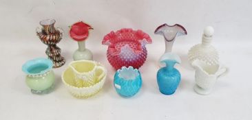 Late 19th century satin overlay vase in pale blue and white bubble decoration, a similar circular