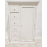 20th century white painted compactum, the moulded cornice above six short drawers and single