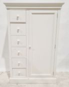 20th century white painted compactum, the moulded cornice above six short drawers and single