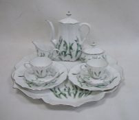 Herend cabaret set 'Snowdrop' pattern to include tray with serpentine edge, coffee pot, cream jug,