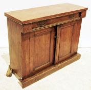 Walnut sideboard with single drawer above two cupboard doors, on plinth base  Condition