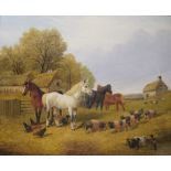John Frederick Herring Junior (1815-1907) Oil on board  Farmyard scene with animals, signed lower