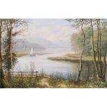 Suppers? Oil on canvas Lake scene with sailboats, signed lower right together with After Paul