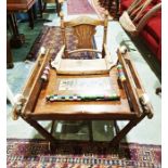 Edwardian child's metamorphic high chair with tray decorated with black silhouette nursery scene,