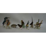 Goebel china kingfisher, USSR badger and seven other various bird models (9)