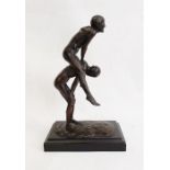 Arthur George Walker (1861-1939) bronze group, boys leapfrogging, on rectangular base, 27cm high