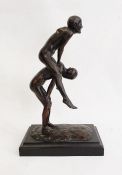 Arthur George Walker (1861-1939) bronze group, boys leapfrogging, on rectangular base, 27cm high