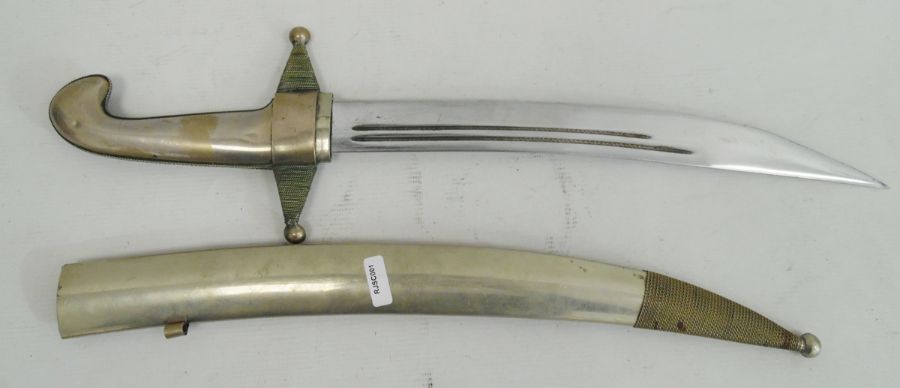 Eastern dagger with curved blade, the hilt, grip and sheath decorated with metal ropetwist and inset - Image 3 of 3