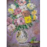 Continental school (20th century) Oil on board Still life of flowers in a jug, signed indistinctly