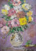 Continental school (20th century) Oil on board Still life of flowers in a jug, signed indistinctly