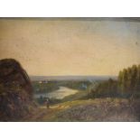 J Smith (19th century school) Oil on board Figure in rural landscape with river beyond, signed lower