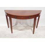 19th century-style mahogany D-shaped hall table on square section tapering supports, 124cm x 74cm