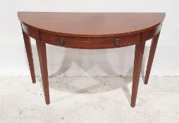 19th century-style mahogany D-shaped hall table on square section tapering supports, 124cm x 74cm