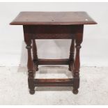 18th century-style oak joint stool, the rectangular top above four turned and block supports