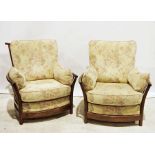 Pair of modern Ercol armchairs with cream ground upholstered seats, backs and arms (2)