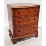 20th century mahogany bowfront chest of three drawers, on bracket feet, 55cm x 70cm