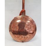Copper bed warming pan, with tubular copper handle