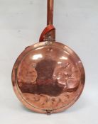Copper bed warming pan, with tubular copper handle