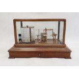 Stained wood and glazed cased barograph with single shelf, on sledge feet
