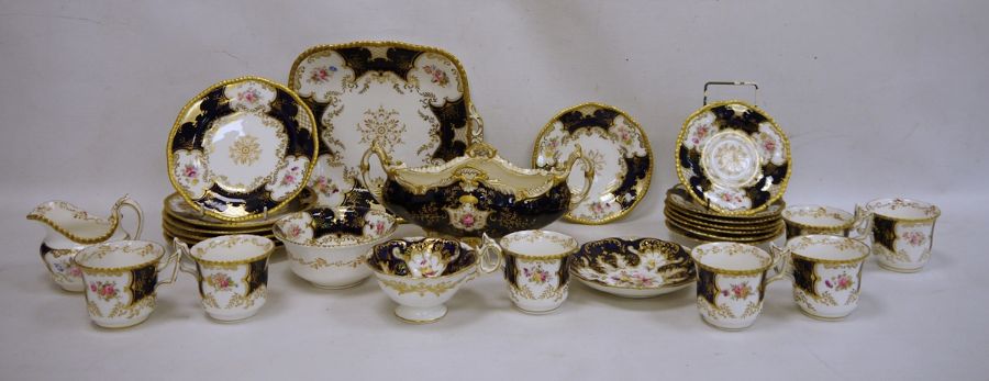 Coalport blue 'Batwing' pattern part dinner and tea service, numbered to reverse Y2665 (on some