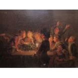 Unattributed 19th century school Oil on board Candlelit room with figures around table playing cards