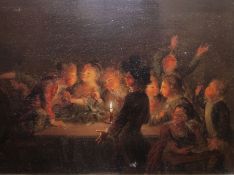 Unattributed 19th century school Oil on board Candlelit room with figures around table playing cards