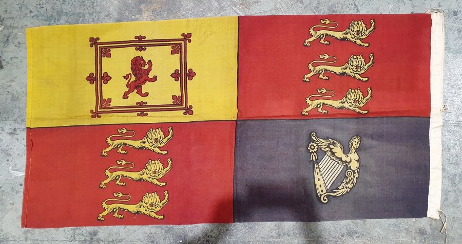 Printed linen flag, England, Scotland and Ireland, in red, yellow and black, Maps to include a - Image 2 of 3