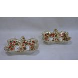 Pair of Spode 'Felspar' porcelain handled rectangular baskets, red pansy decorated with gilt