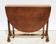 19th century walnut drop-leaf table on twin end column supports united by stretcher