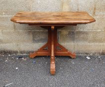 Hall table labelled Arthur Foley Cabinet Works, Salisbury, the rectangular top with front canted