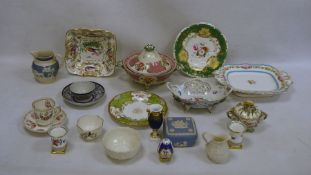 Mixed lot of 18th/19th century china to include teacup and saucer, Copeland floral decorated cup and