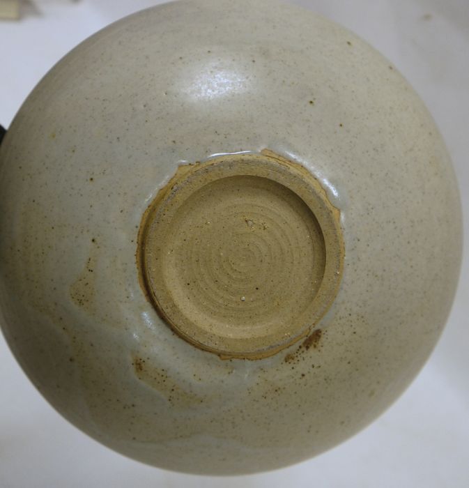 Studio pottery vase in light grey, circular flared shape (no markings to base), 20cm high and a - Image 2 of 3