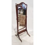 20th century mahogany framed cheval mirror with arched top and mahogany fluted frame, ogee supports,