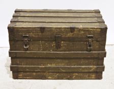 Canvas and wood military-type trunk, 72cm x 47cm