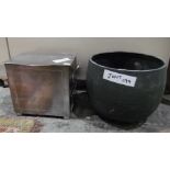 20th century steel coal purdonium and a metal ovoid pot (2)