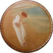 Early 20th century school Watercolour on colour print Oval portrait of a young girl collecting