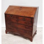 19th century oak bureau, the fall front with fitted interior, two short above three long graduated