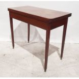 19th century mahogany tea table, the rectangular top with rounded front corners, on square section