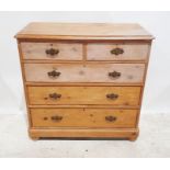 Vintage pine chest of two short over three long drawers, on plinth base, raised on turned feet,