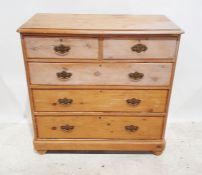 Vintage pine chest of two short over three long drawers, on plinth base, raised on turned feet,