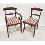 Set of eight (six plus two carvers) Regency mahogany dining chairs, carved top rails, and reeded