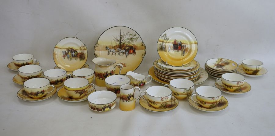 Royal Doulton china seriesware 'Coaching Scenes' tea set, mainly for 12, viz:- 11 cups and