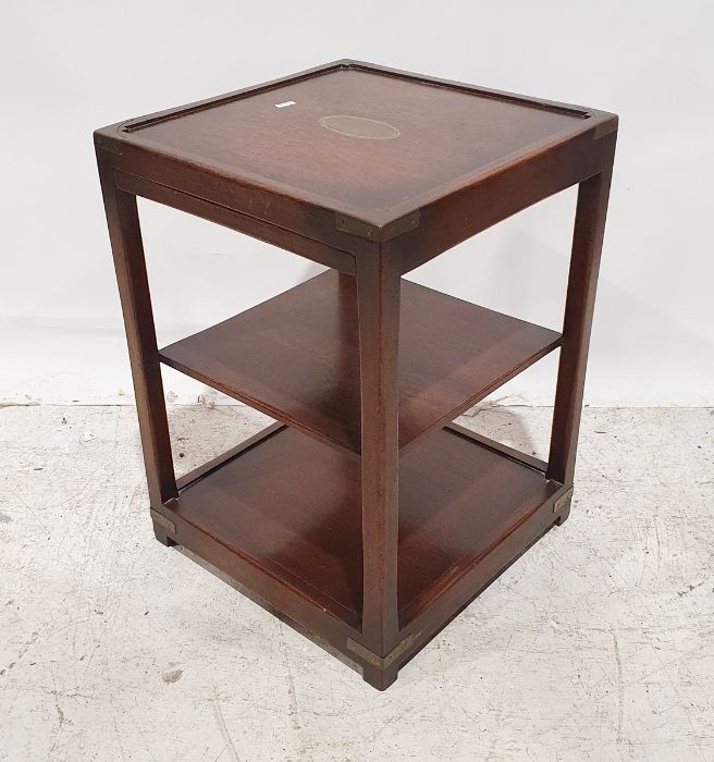 20th century campaign-style occasional table, the rectangular top with brass inlay and rounded - Image 2 of 2