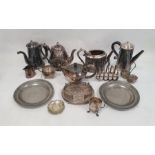 Quantity of plated ware to include teapots, hot water jugs, milk jugs, etc (1 box)