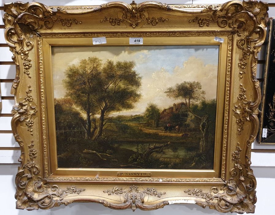 Attributed to Patrick Nasmyth (1787-1831)  Oil on canvas Rural scene with figures by a lake, with - Image 33 of 33