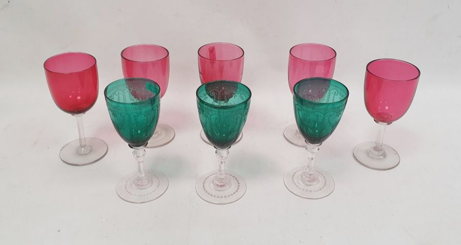 Victorian pink and white overlay vase with green frilled everted rim, three pressed glass vases, - Image 2 of 2