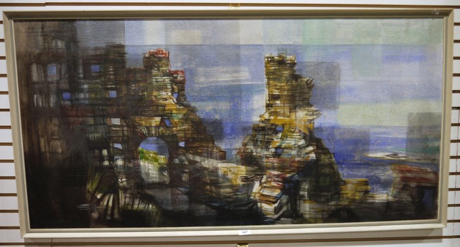 Eric Mason (1921-1986)  Oil on board "Tintagel, Arthur's Castle", signed and titled verso, 60cm x - Image 2 of 2