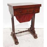 19th century mahogany worktable, the rectangular top opening to reveal baize-lined interior,