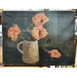 Early 20th century  Oil on canvas Still life - Poppies, unsigned together with a large quantity of