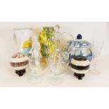 Dartington glass tazza, pair of marble balls together with various china and glassware (1 box)